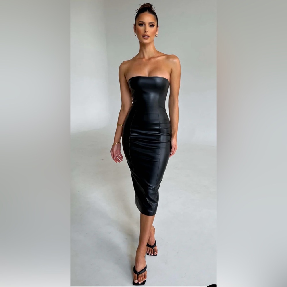 Story1440 Whip Me In Leather Dress Black Strapless NWT